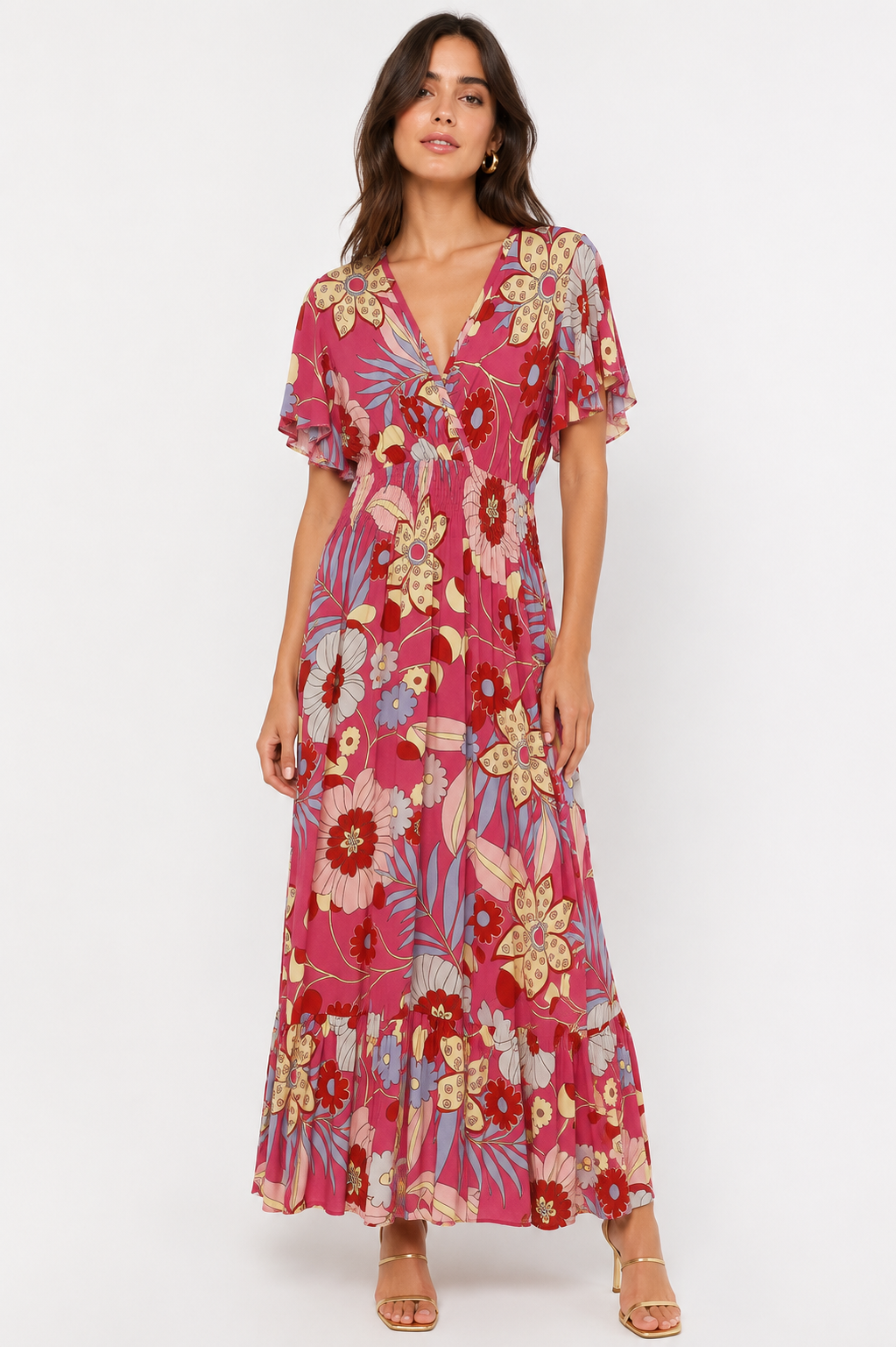 Vestito lungo fantasia maniche corte Extasy