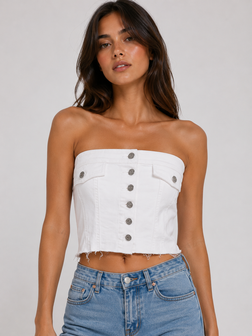 Top in denim con bottoni avanti Vicolo