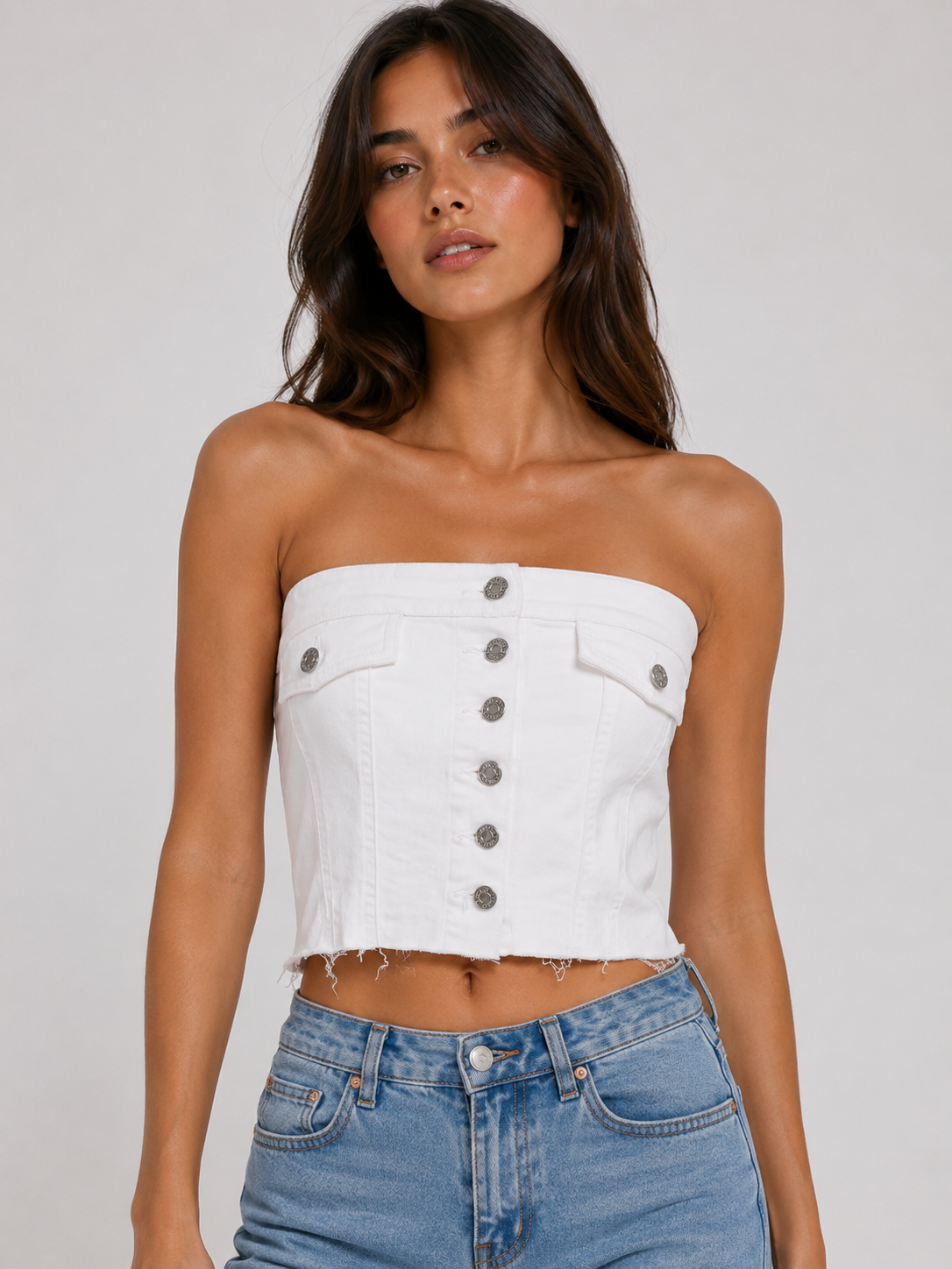 Top in denim con bottoni avanti Vicolo