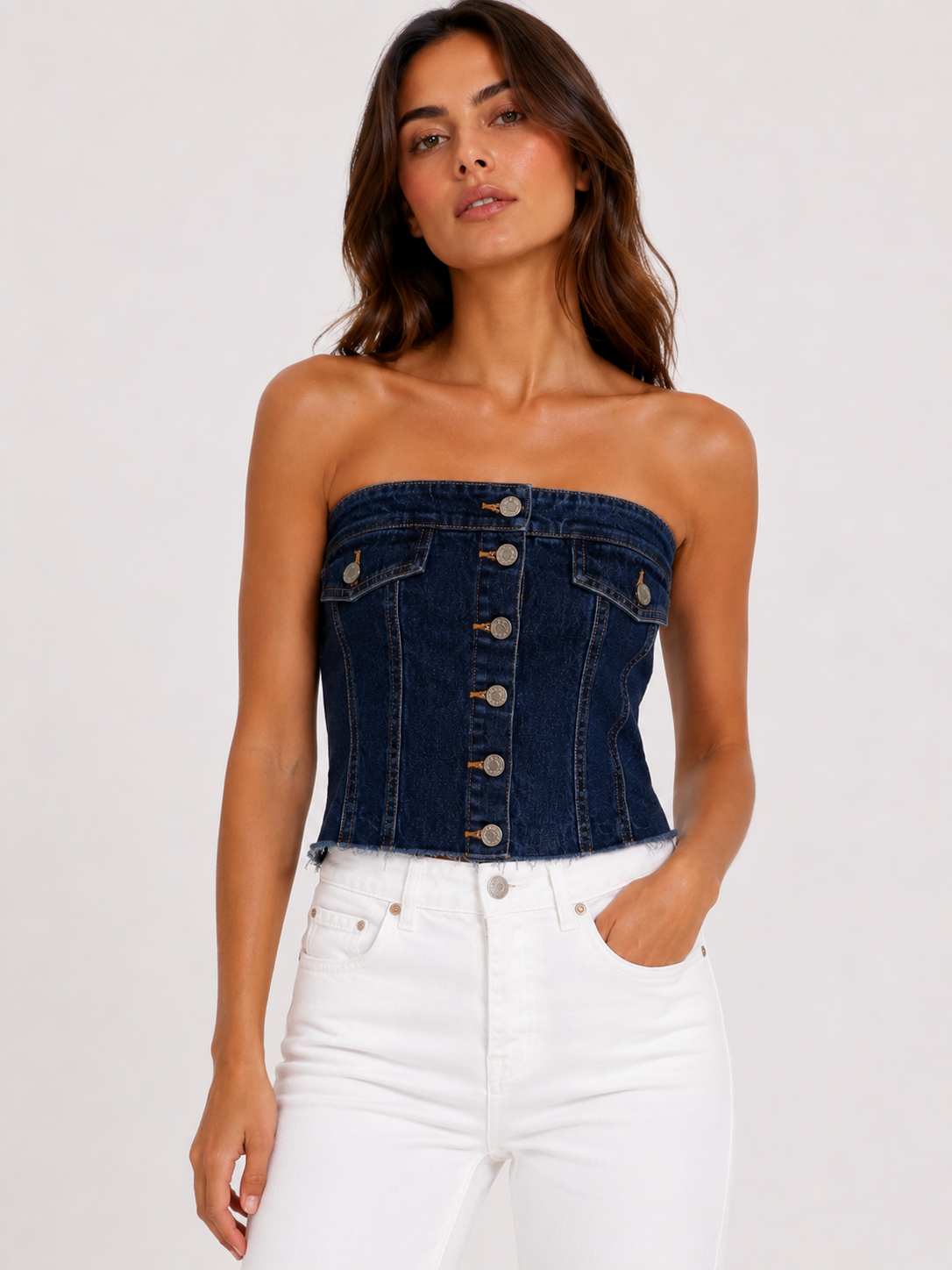 Top in denim con bottoni avanti Vicolo