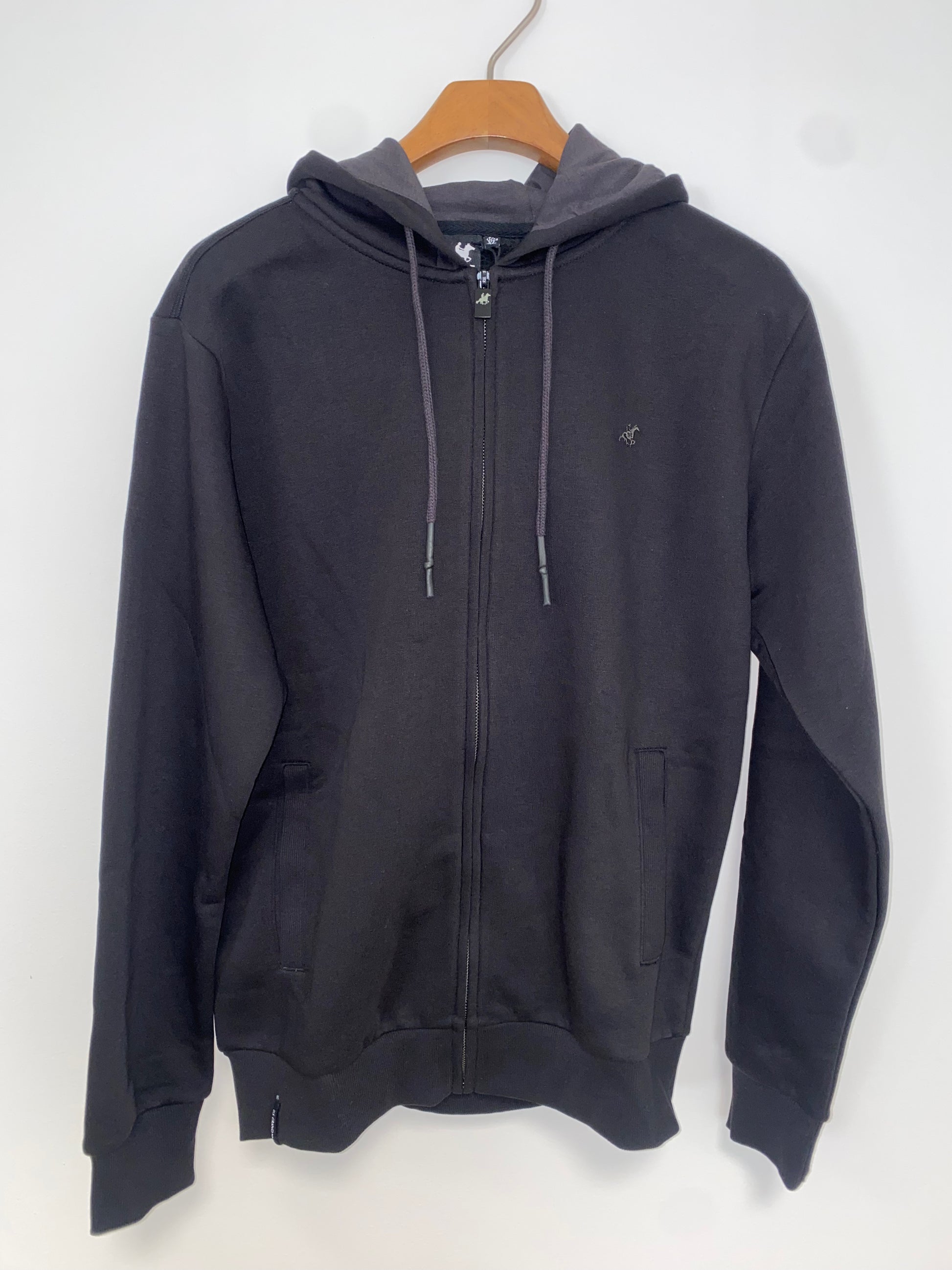 Felpa zip logo nero cappuccio - U.S. Grand Polo